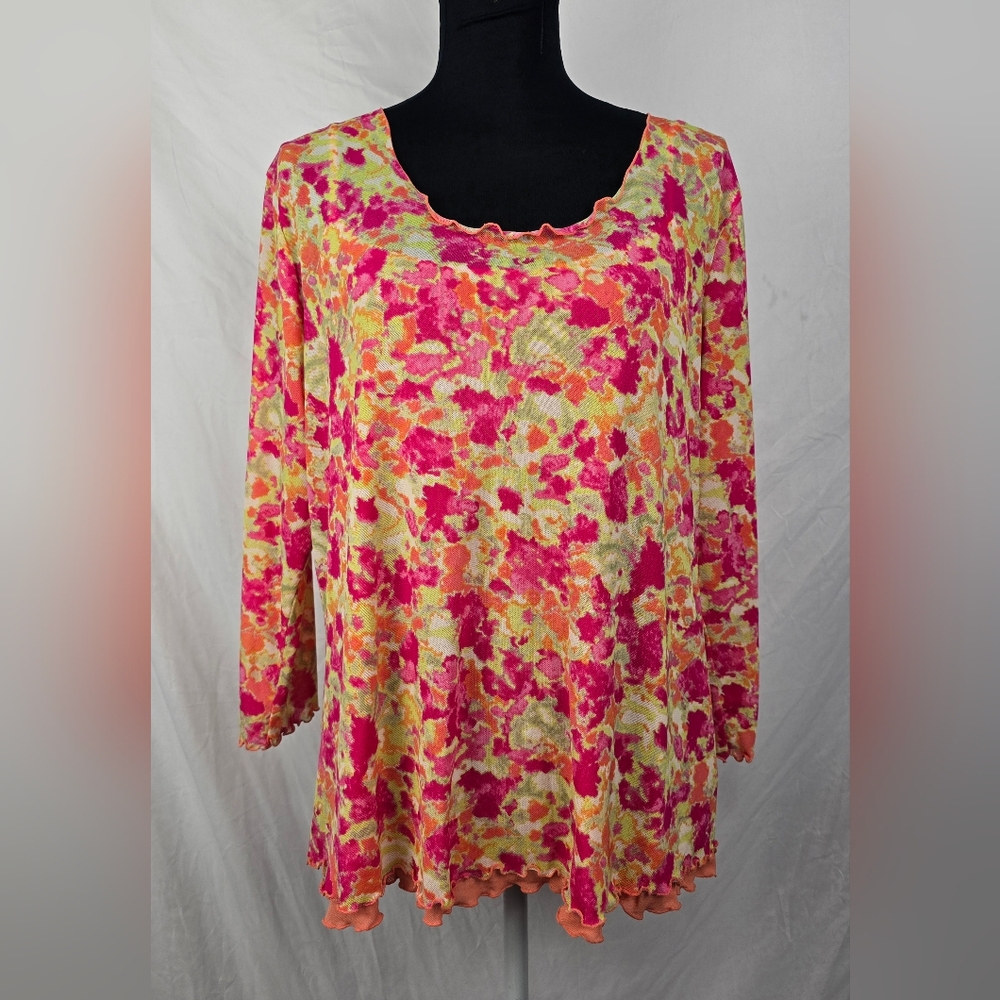 Sigrid Olsen Woman Contemporary Multicolored Tropical Summer Nylon Top sz 1X